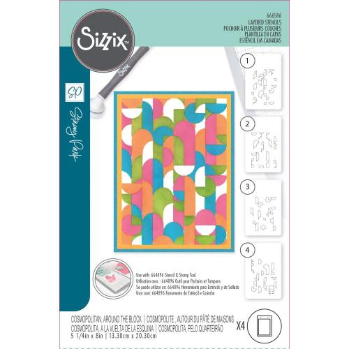 Sizzix A6 Layered Cosmopolitan Stencils By Stacey Park 4/Pkg Around The Block