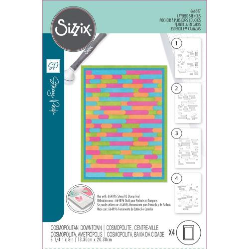 Sizzix A6 Layered Cosmopolitan Stencils By Stacey Park 4/Pkg Downtown