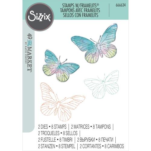 Sizzix Framelits Die w/Stamps by 49 and Market A5 Painted Pencil Butterflies
