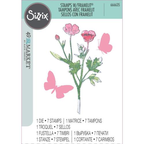 Sizzix Framelits Die w/Stamps by 49 and Market A5 Painted Pencil Botanical