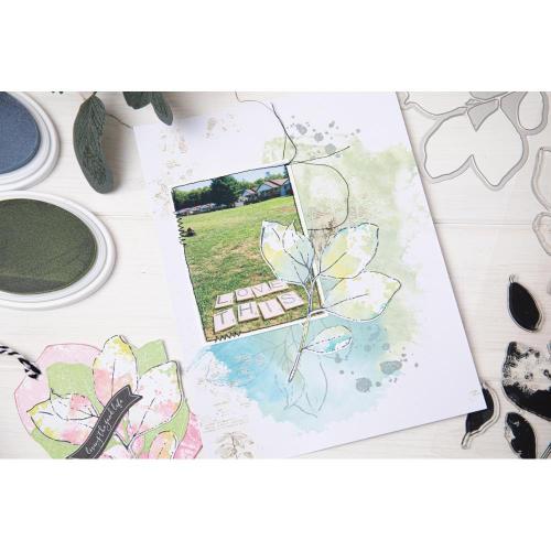Sizzix Framelits Die w/Stamps by 49 and Market A5 Painted Pencil Leaves