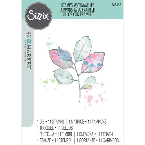 Sizzix Framelits Die w/Stamps by 49 and Market A5 Painted Pencil Leaves
