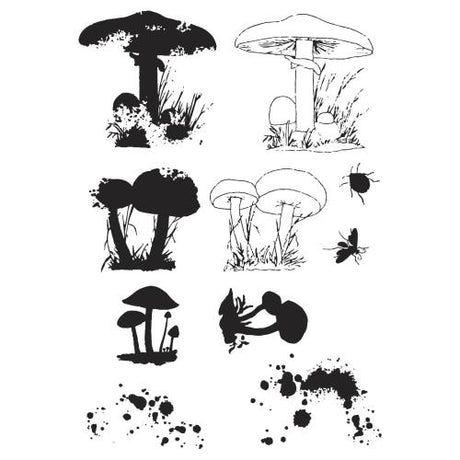Sizzix Framelits Die w/Stamps by 49 and Market A5 Painted Pencil Mushrooms