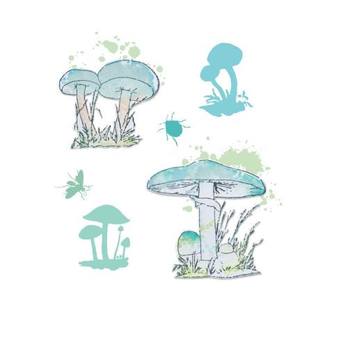 Sizzix Framelits Die w/Stamps by 49 and Market A5 Painted Pencil Mushrooms