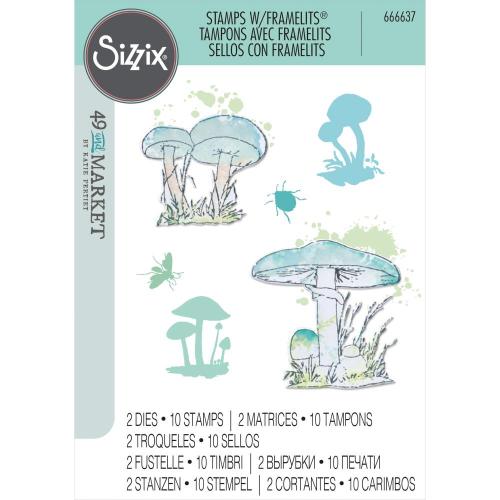 Sizzix Framelits Die w/Stamps by 49 and Market A5 Painted Pencil Mushrooms