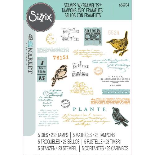 Sizzix A5 Clear Stamps with Framelits Die Bird Song by 49 and Market