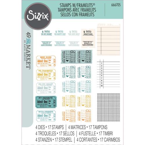 Sizzix A5 Clear Stamps with Framelits Die  Forever Journal Essentials by 49 and Market