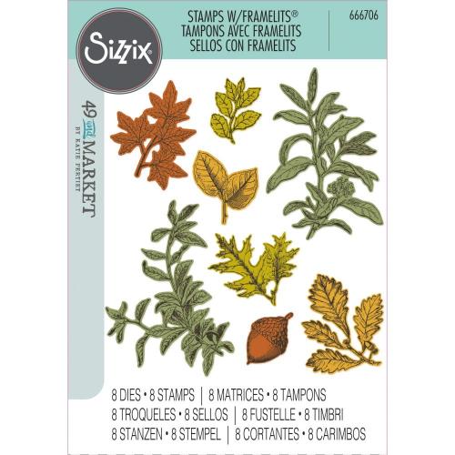 Sizzix A5 Clear Stamps with Framelits Die Forever Leaves by 49 and Market