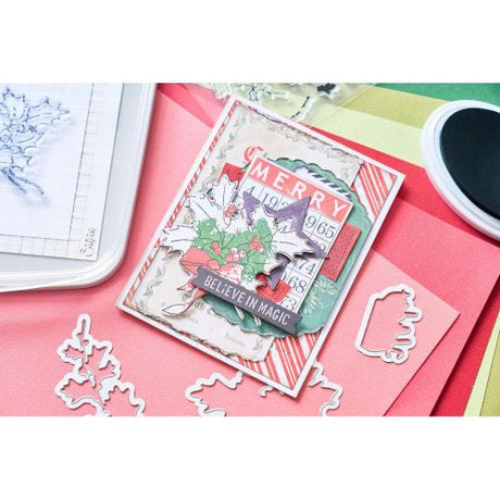 Sizzix A5 Clear Stamps with Framelits Die  Pencil Line Holly by 49 and Market