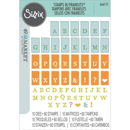 Sizzix A5 Clear Stamps with Framelits Die  Tab Stamp Alpha by 49 and Market