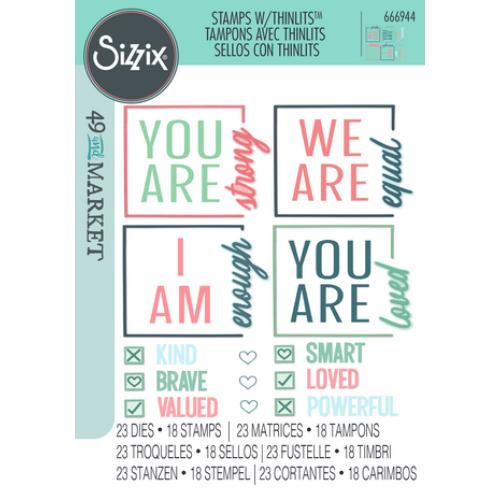 Sizzix Thinlits Die w/Stamps by 49 and Market A5 Affirmations (23+18pcs) (666944)