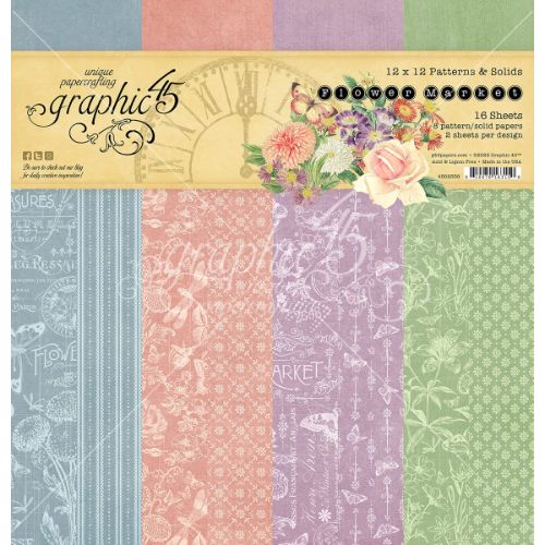 Graphic 45 Double-Sided Paper Pad 12"X12" 16/Pkg-Flower Market Patterns & Solids - Postage as per Actual