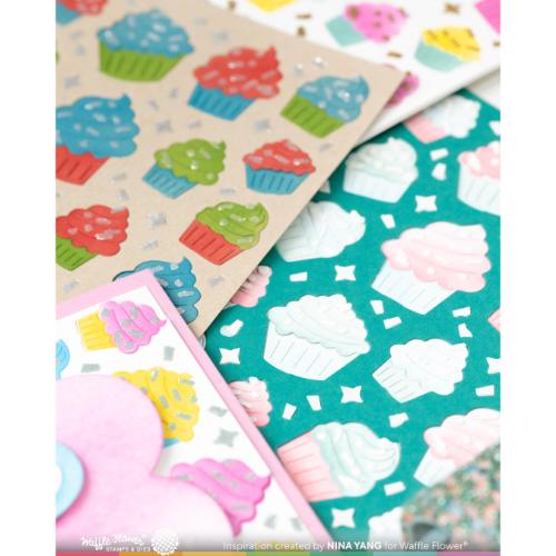 Waffle Flower - Cupcake Background Coloring Stencil