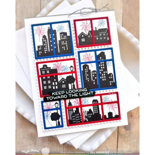 Waffle Flower - Postage Collage City Sunset Stamp Set