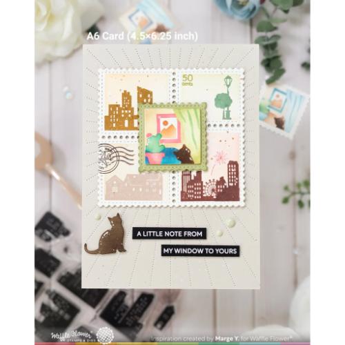 Waffle Flower - Postage Collage City Sunset Stamp Set