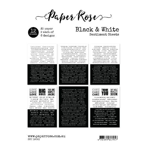 Paper Rose Studio - Black & White A5 12pc Sentiment Sheets