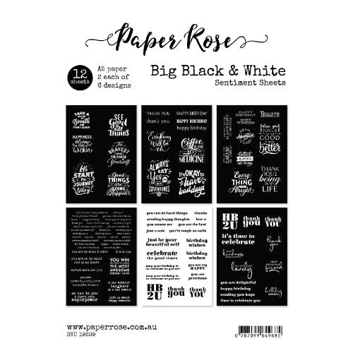 Paper Rose Studio - Big Black & White A5 12pc Sentiment Sheets