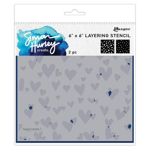 Simon Hurley create. Stencil 6"X6" 2/Pkg Happy Hearts