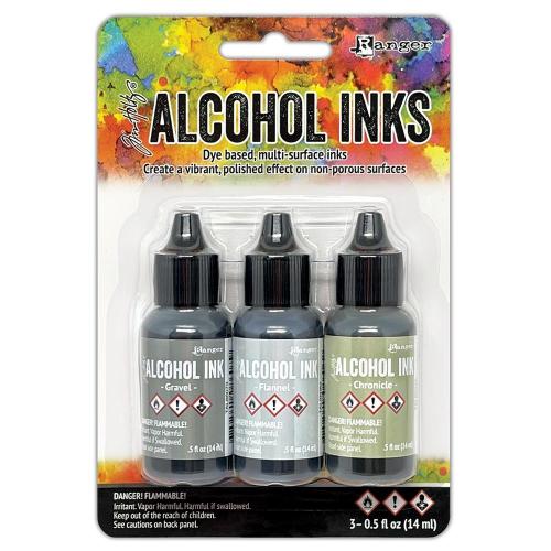 Tim Holtz Alcohol Ink .5oz 3/Pkg-Crossroads-Gravel/Flannel/Chronicle
