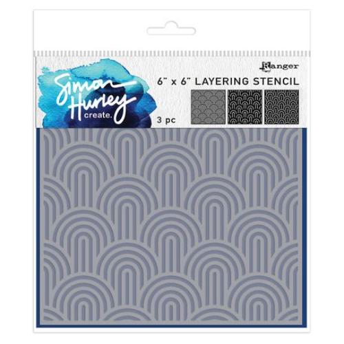 Simon Hurley create. Layering Stencil 6"X6"-Happy Arches, 3 Pieces