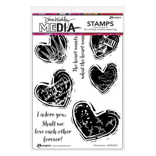 Dina Wakley MEdia Cling Stamps Filled Hearts (MDR94258)