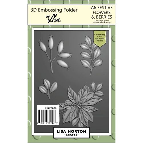 Lisa Horton 3D Embossing Folder A6 With Cutting Dies - Festive Flowers & Berries