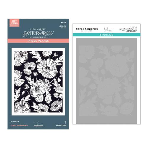 Spellbinders - Poppy Background Press Plate & Stencil Bundle from the Yana's Poppies Collection by Yana Smakula