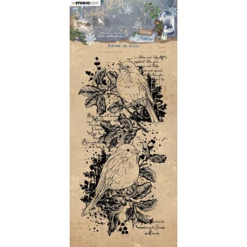Studio Light Vintage Christmas Clear Stamp Robins on Holly