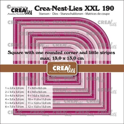 Crealies Crea-Nest-Lies XXL Dies Squares with One Rounded Corner and Little Stripes (CLNestXXL190)