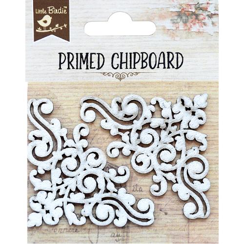 Little Birdie - Laser Cut Primed Chipboard 2/Pkg-Damask Corner