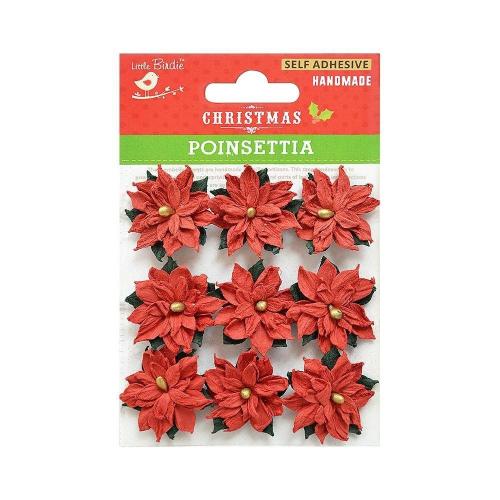 Little Birdie Paper Flower Christmas Poinsettia 9/Pkg Red