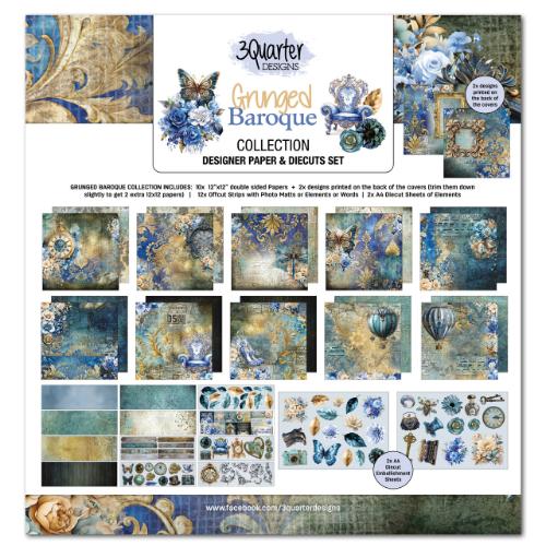 3Quarter Designs Grunged Baroque 12x12 Design Paper & Diecuts Set - Postage as per Actual