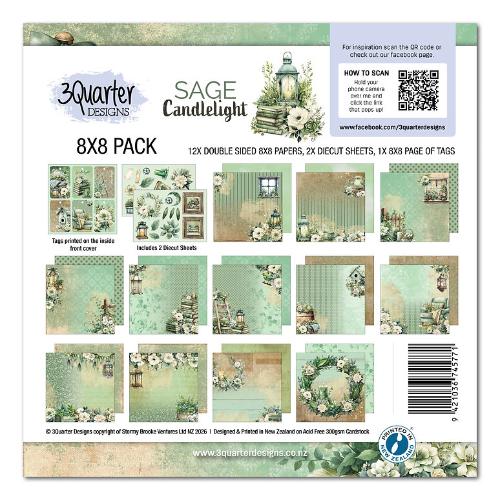 3Quarter Designs Sage Candlelight 8x8 Scrapbook Paper