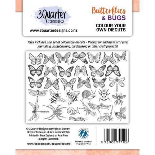 3Quarter Designs Colour Your Own Diecuts - Butterflies & Bugs