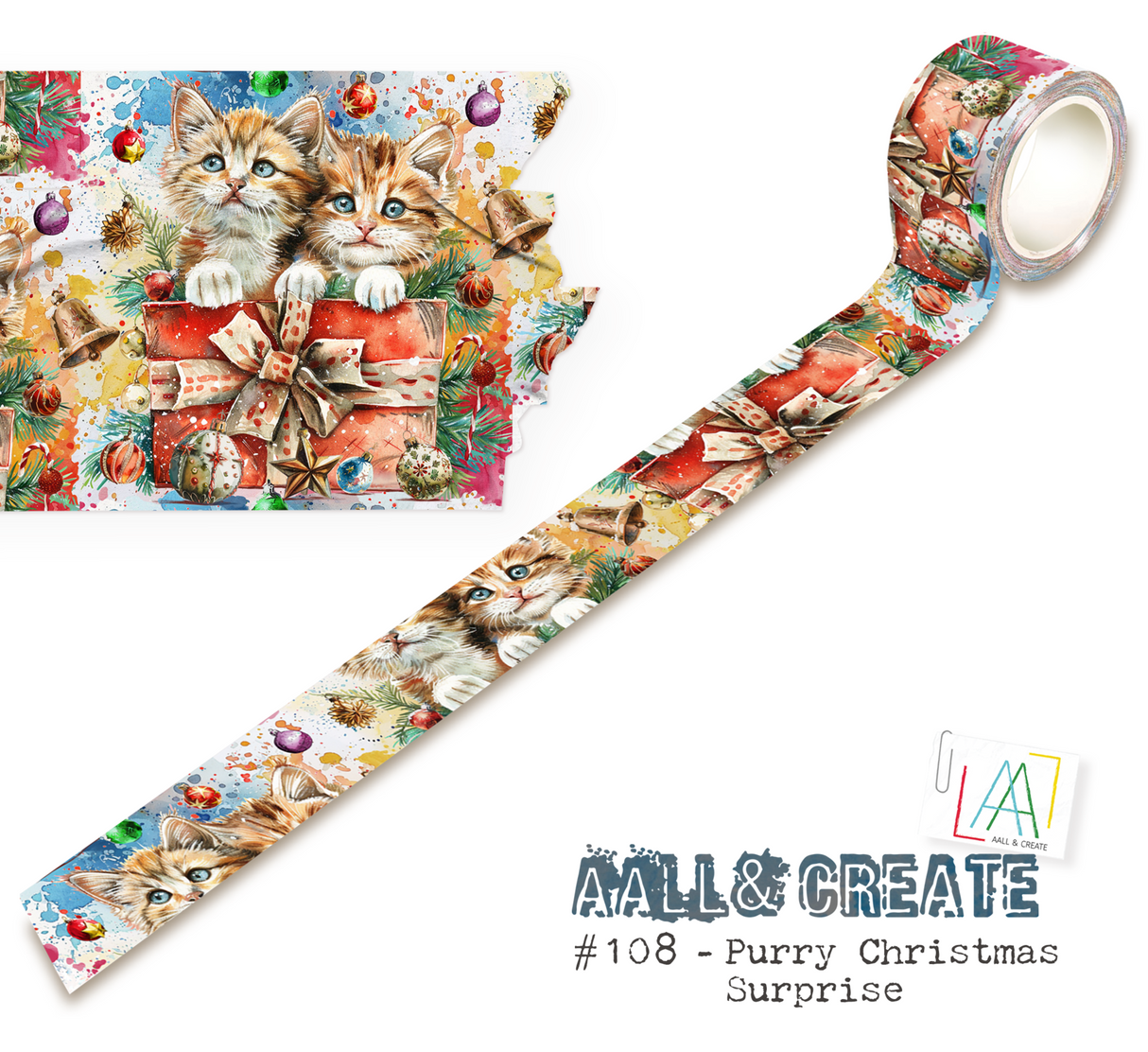 Aall and Create Washi Tape 25mm 10m Purry Christmas Surprise (MT-108)