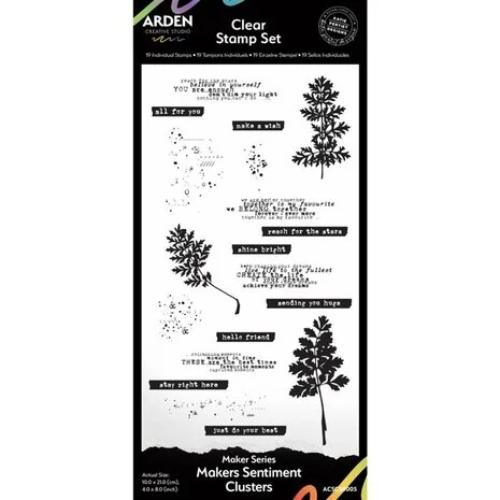 Arden Creative Studio Maker Series 4x8 Inch Clear Stamp Set - Maker's Sentiment Clusters (19pcs) (ACSCS0005)