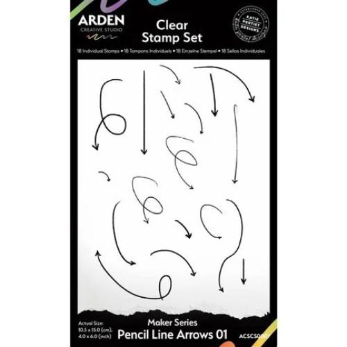 Arden Creative Studio Maker Series 4x6 Inch Clear Stamp Set - Pencil Line Arrows 01 (18pcs) (ACSCS0007)