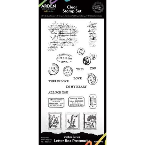 Arden Creative Studio Laurel Grove Maker Series 4x8 Inch Clear Stamp Set Letter Box Postmarks (ACSCS0016)