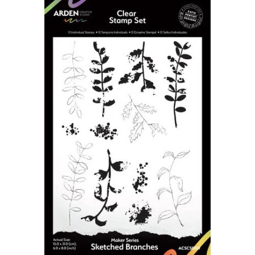 Arden Creative Studio Laurel Grove Maker Series 6x8 Inch Clear Stamp Set Sketched Branches (ACSCS0017)
