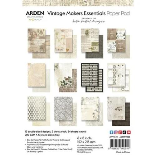 Arden Creative Studio Vintage Makers 6x8 Inch Paper Pad Essentials (ACSPP0003)