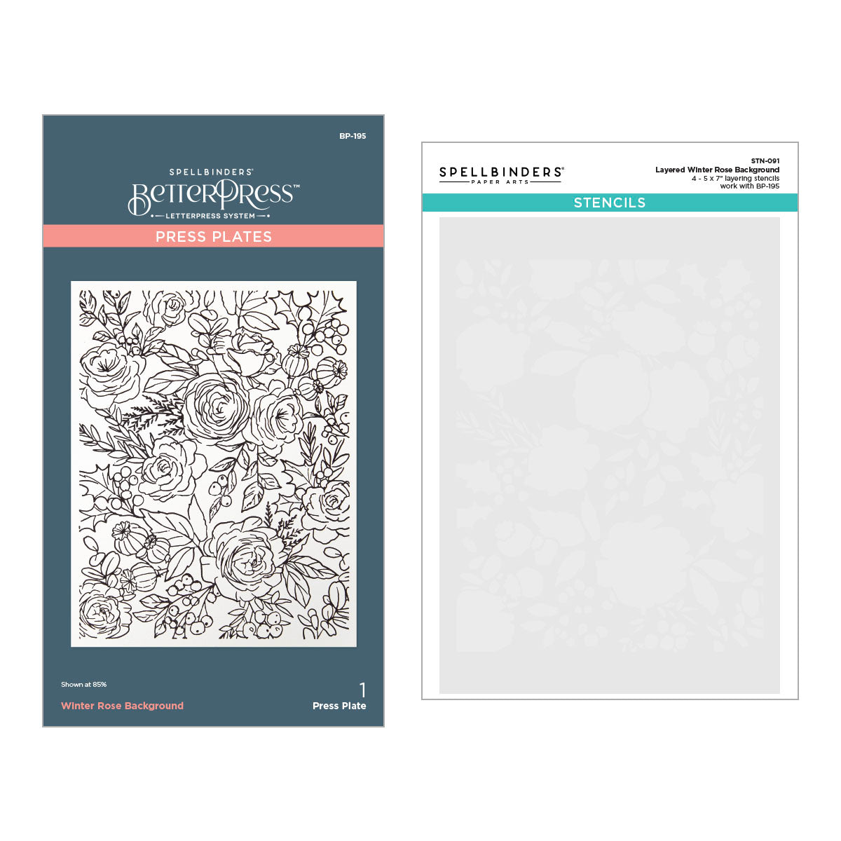 Spellbinders - Winter Rose Background BetterPress and Stencil Bundle