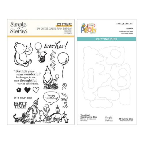 Spellbinders - Woo Hoo! Clear Stamps & Dies Bundle from the Say Cheese Classic Pooh Birthday Collection by Simple Stories