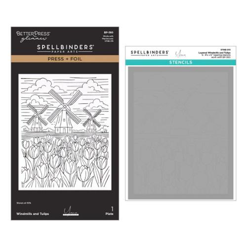 Spellbinders - Windmills and Tulips Press + Foil Plate and Stencil Bundle by Yana Smakula