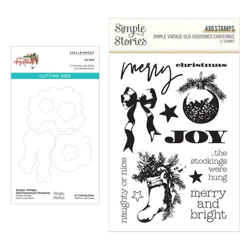 Spellbinders - Simple Vintage Old-Fashioned Christmas Stamp & Die Bundle by Simple Stories - Postage as per Actual
