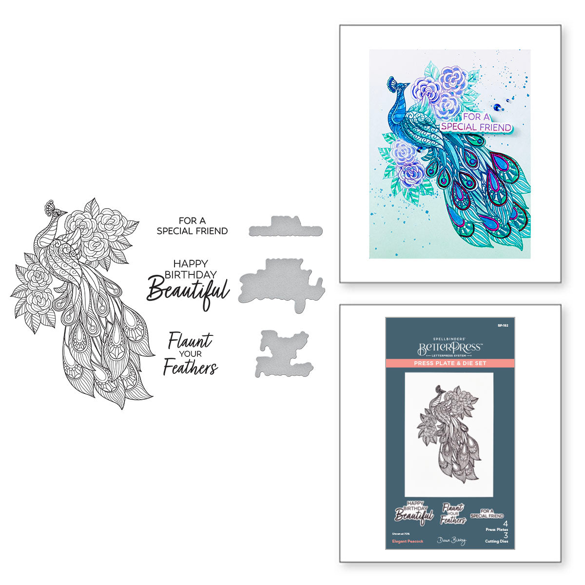 Spellbinders - Elegant Peacock Press Plate & Die Set