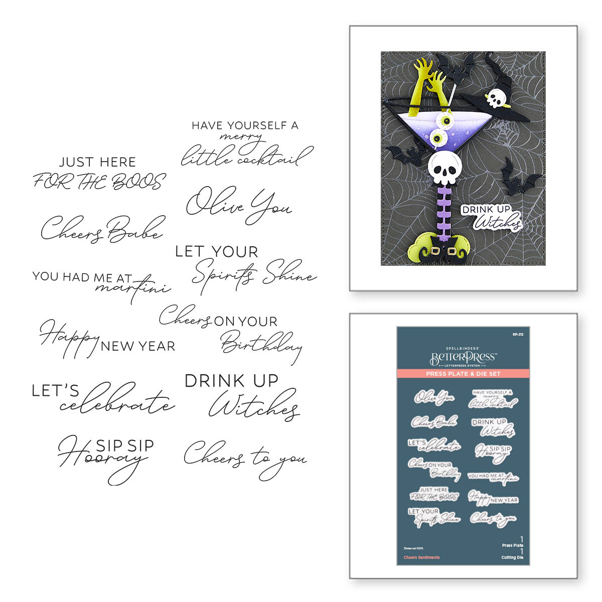 Spellbinders - Cheers Sentiments Press Plate & Die Set from the Happy Hour Collection