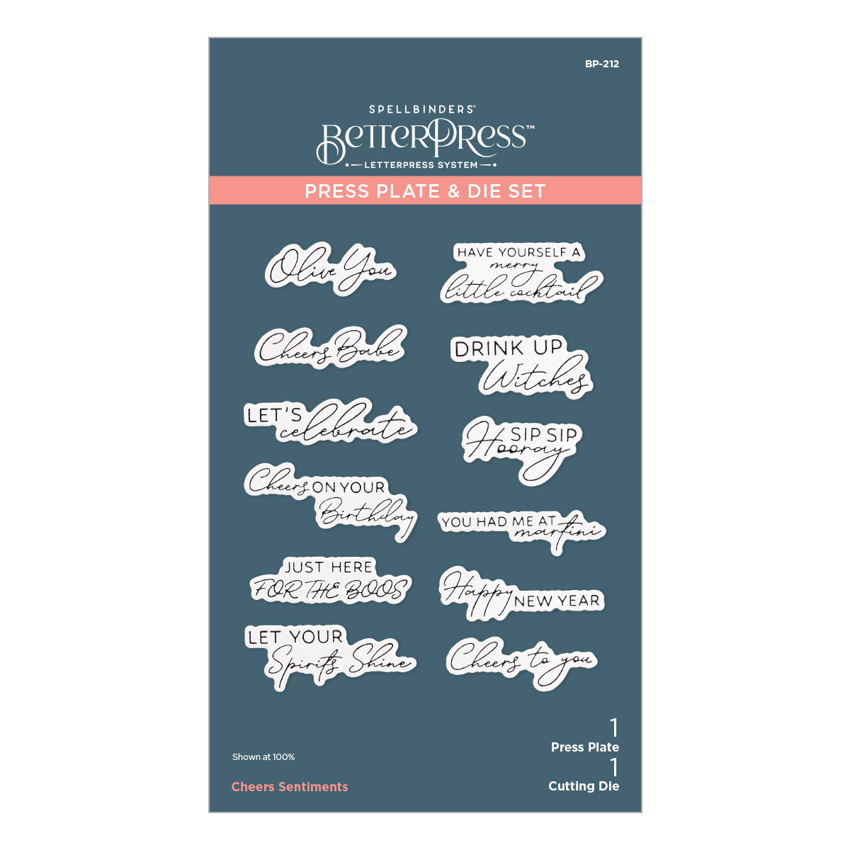 Spellbinders - Cheers Sentiments Press Plate & Die Set from the Happy Hour Collection