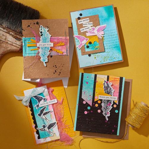 Spellbinders - Holding Your Heart Sentiments BetterPress Plates & Die Set from the Collaged Birds Collection by Dina Wakley