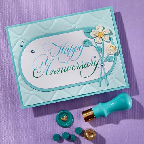 Spellbinders - Copperplate Happy Anniversary BetterPress Plate from the Copperplate Happy Everything Sentiments Collection by Paul Antonio