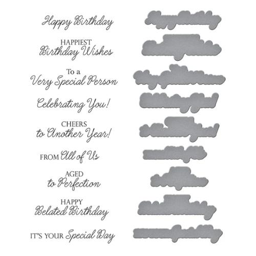Spellbinders - Birthday Wishes Sentiments BetterPress Plate & Die Set from the Texture & Foliage Collection by Suzanne Hue